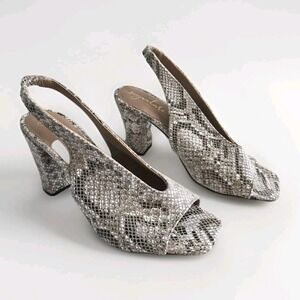 Sugar Tart Snakeskin Slingback Heels Sz 9 Block Heel Open Square Toe‎ Shoes